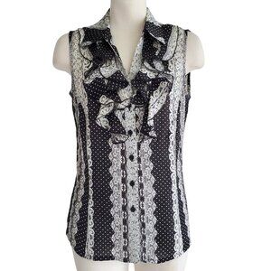 Tahari ASL Ruffle Button up Sleeveless Blouse Great for Under a Business Suit S